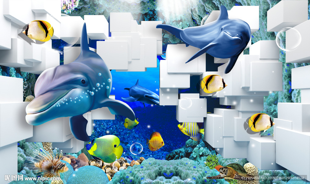 3D海豚电视背景墙