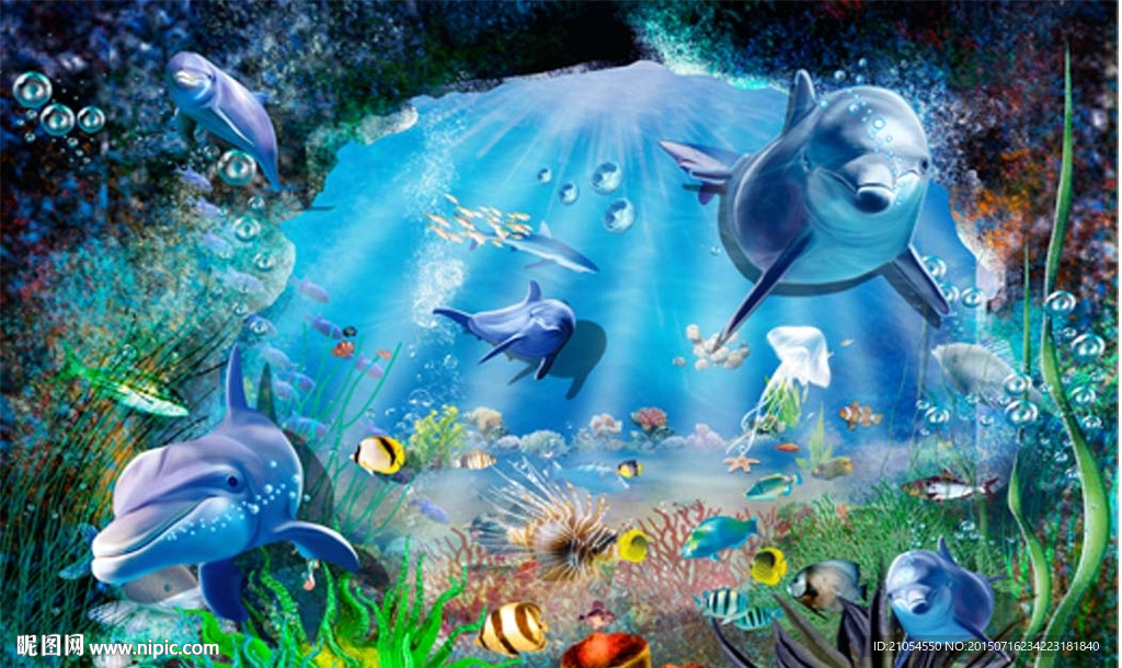 3D海豚电视背景墙
