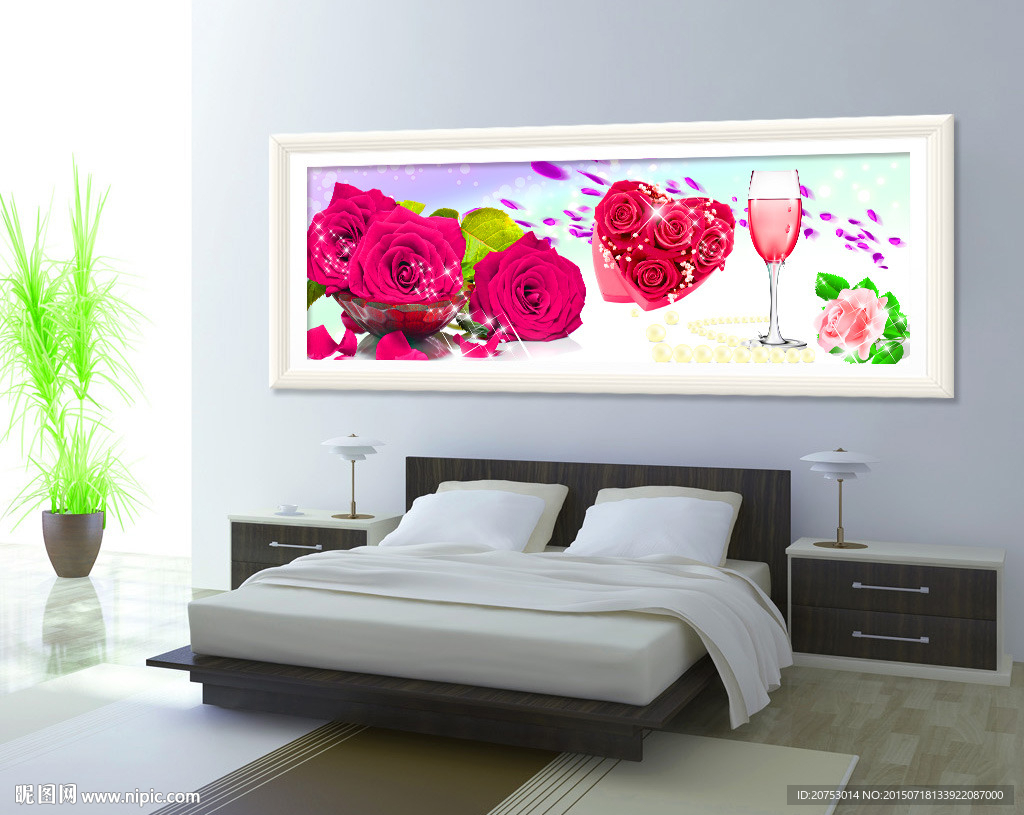 浪漫玫瑰香槟装饰无框画