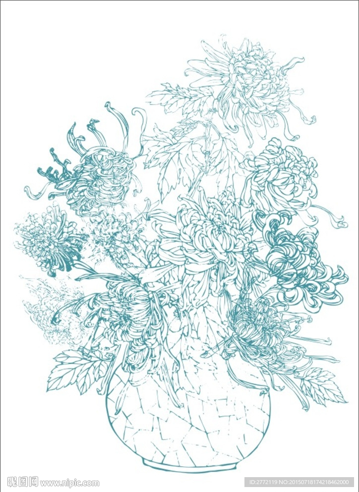 菊花盆景 素描画