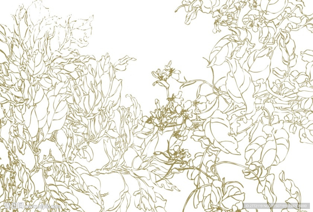 花叶茂盛 素描画