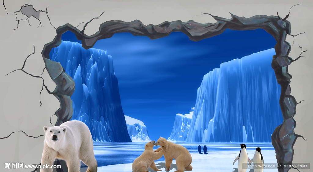 冰山与北极熊3D画