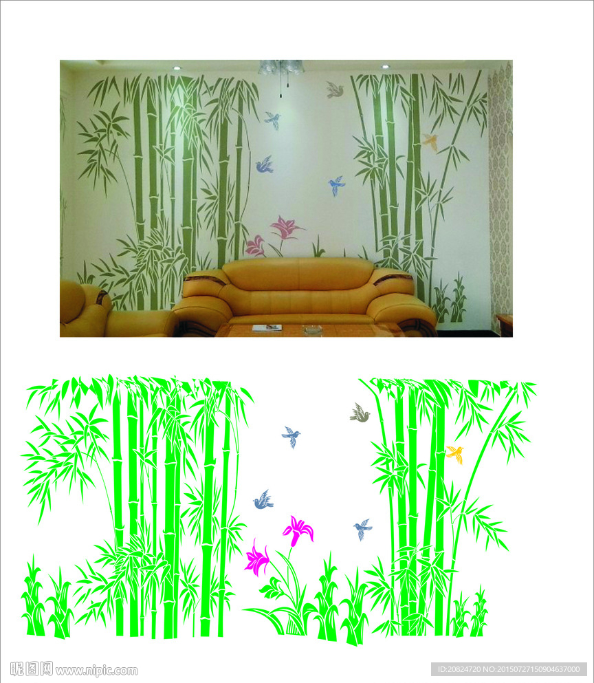 竹子花鸟背景墙