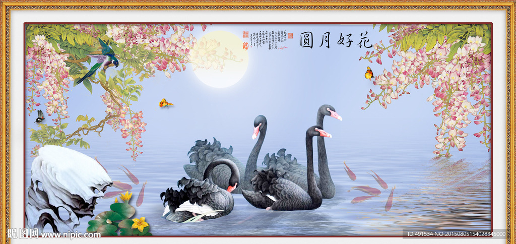 背景墙  花好月圆