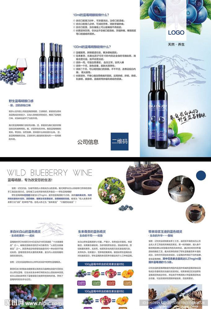 简约清爽蓝莓酒说明书折页DM单
