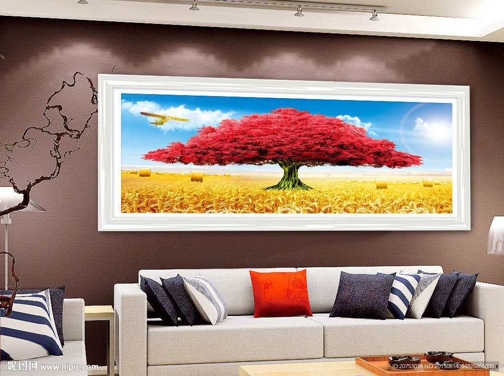 现代时尚彩色树装饰无框画