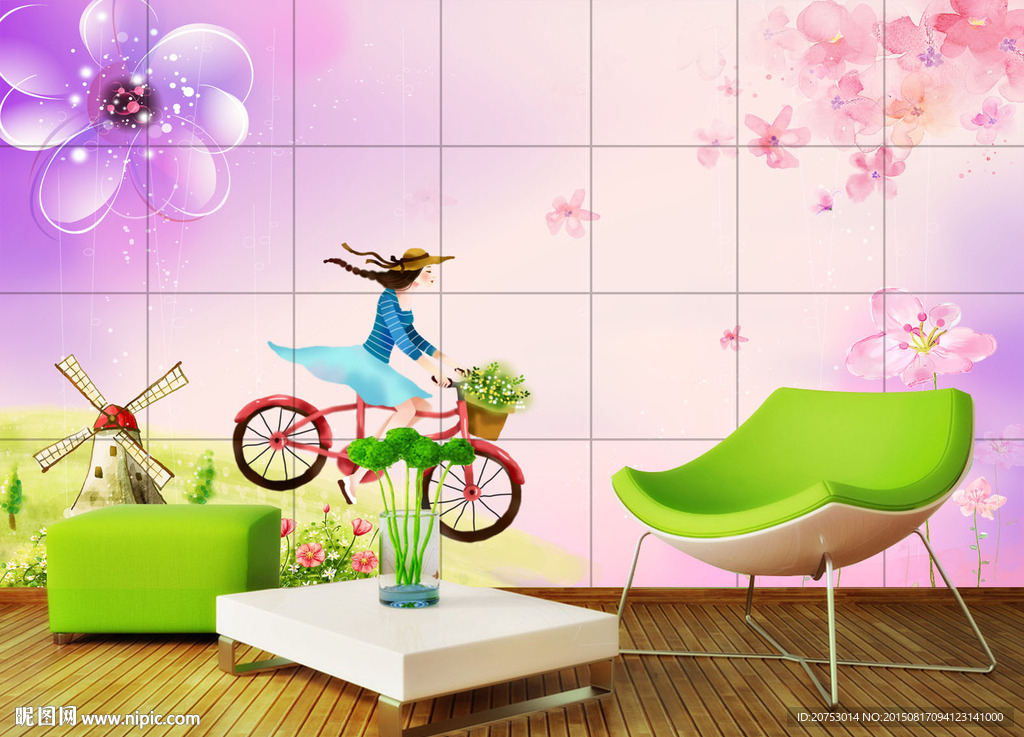 梦幻卡通花卉花朵电视背景墙装饰