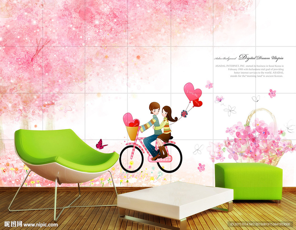 梦幻花卉浪漫卡通时尚背景墙