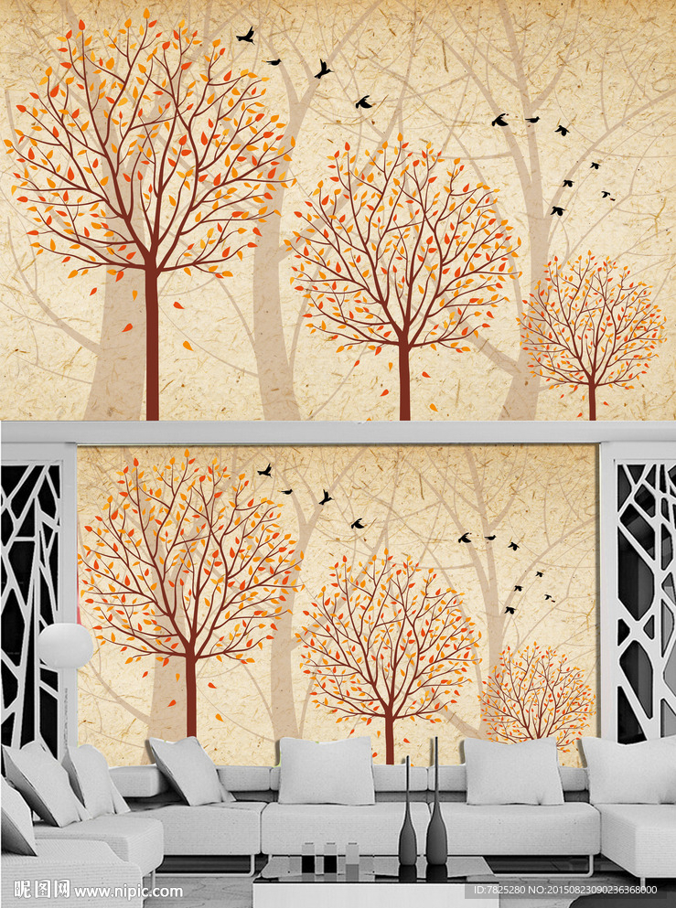 怀旧树林电视背景墙设计