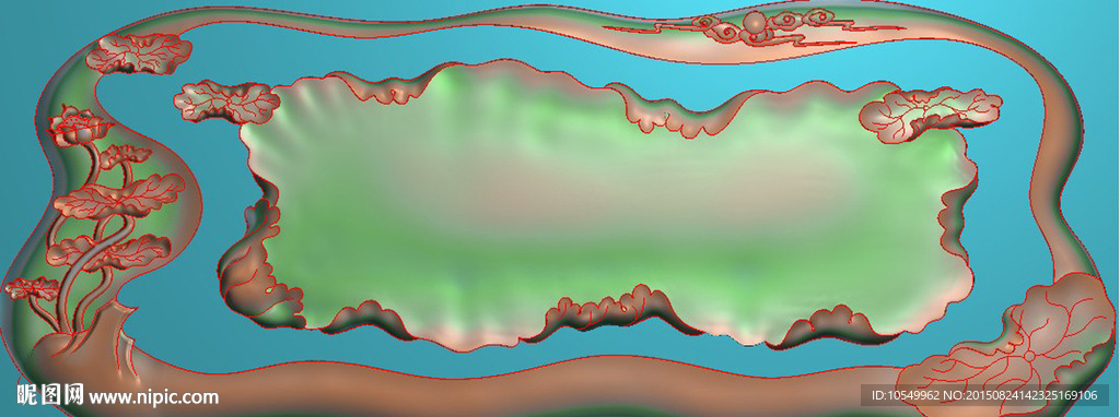 荷花茶盘精雕图