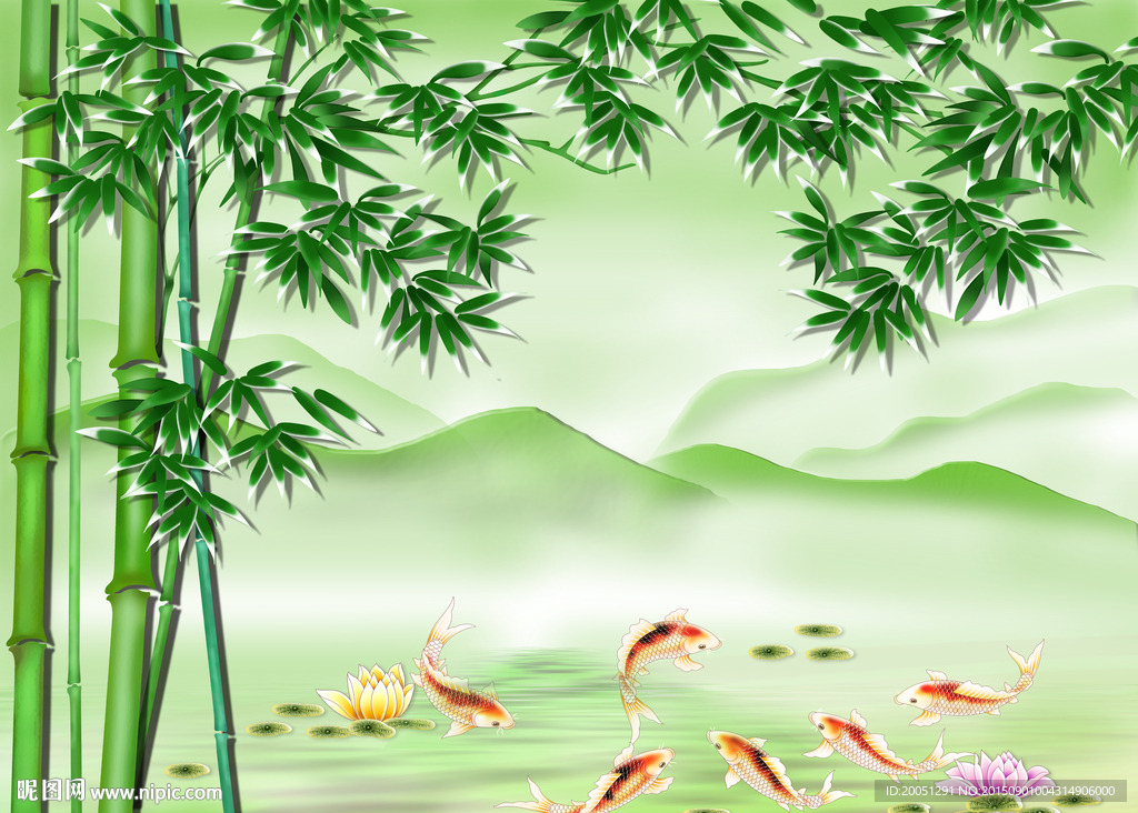 3d壁画 竹报平安