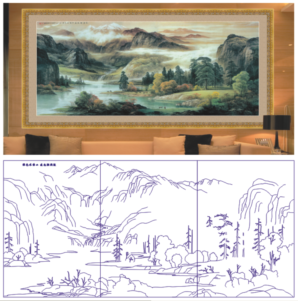 国画雕刻 山高水长