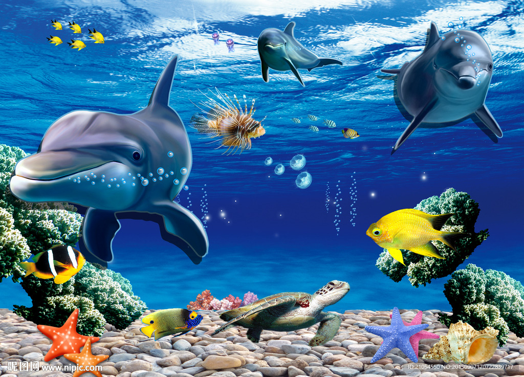 3D海豚电视背景墙