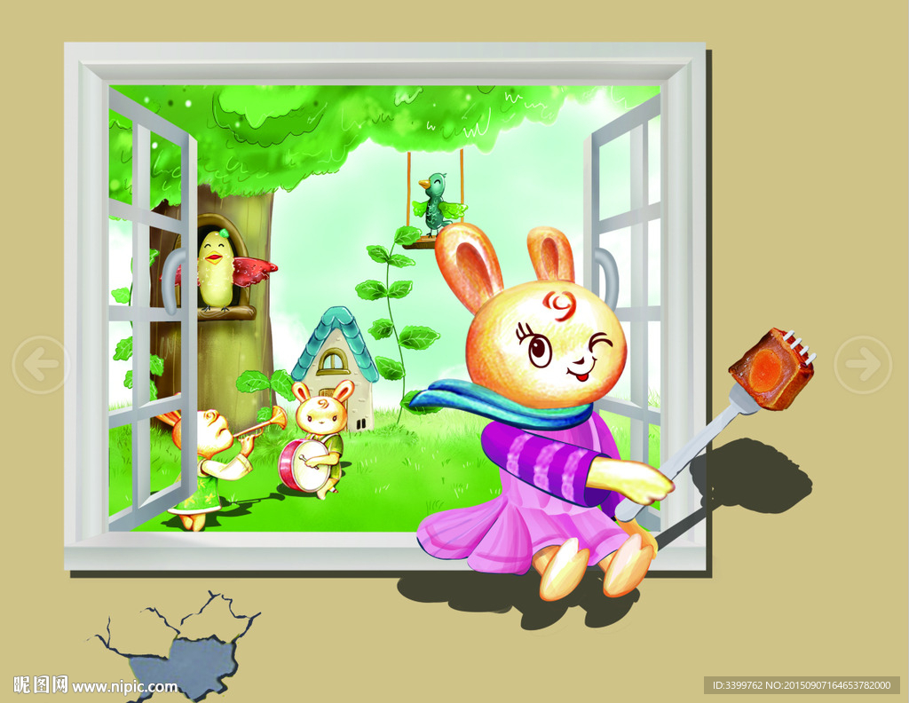 小兔子送月饼三维画