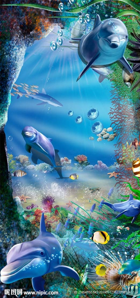 3D海豚玄关电视背景墙