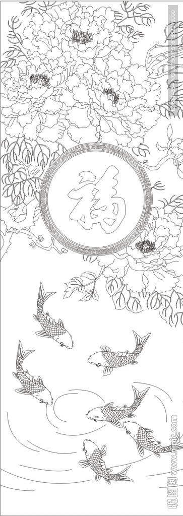 福 牡丹鱼 鲤鱼 六鱼图 富贵