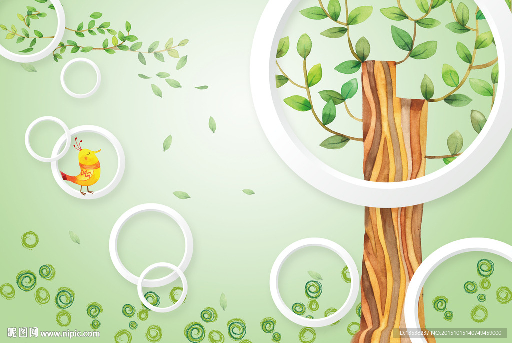 绿色卡通背景墙