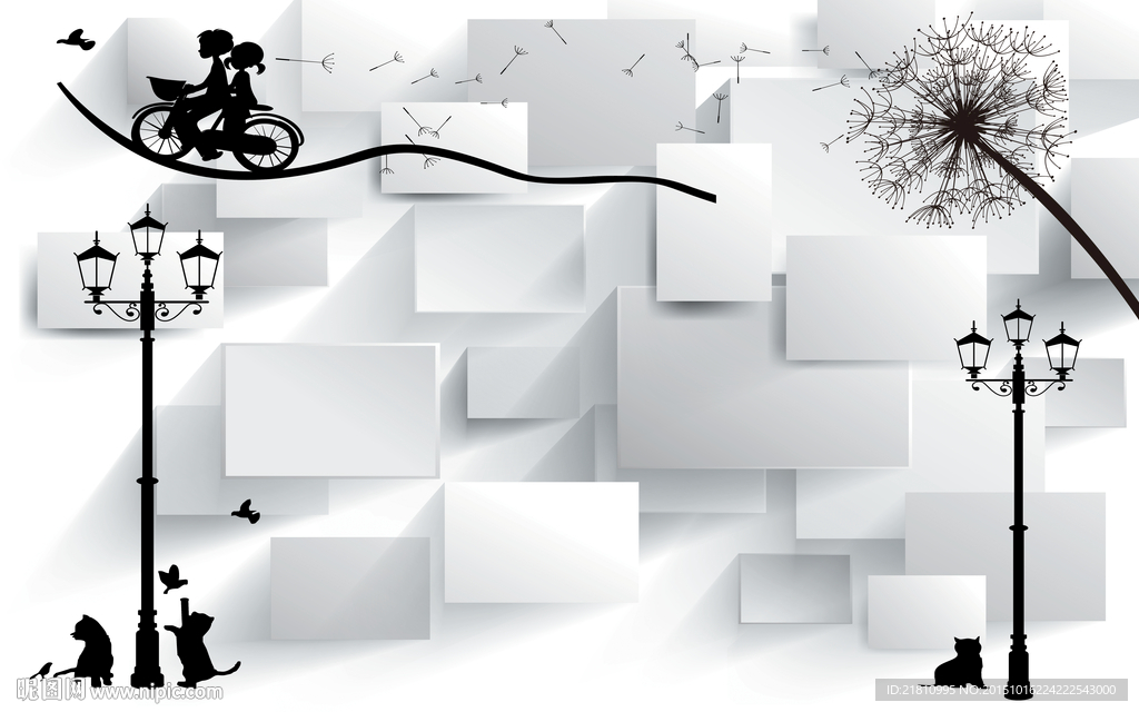 3D方格蒲公英路灯分层图片