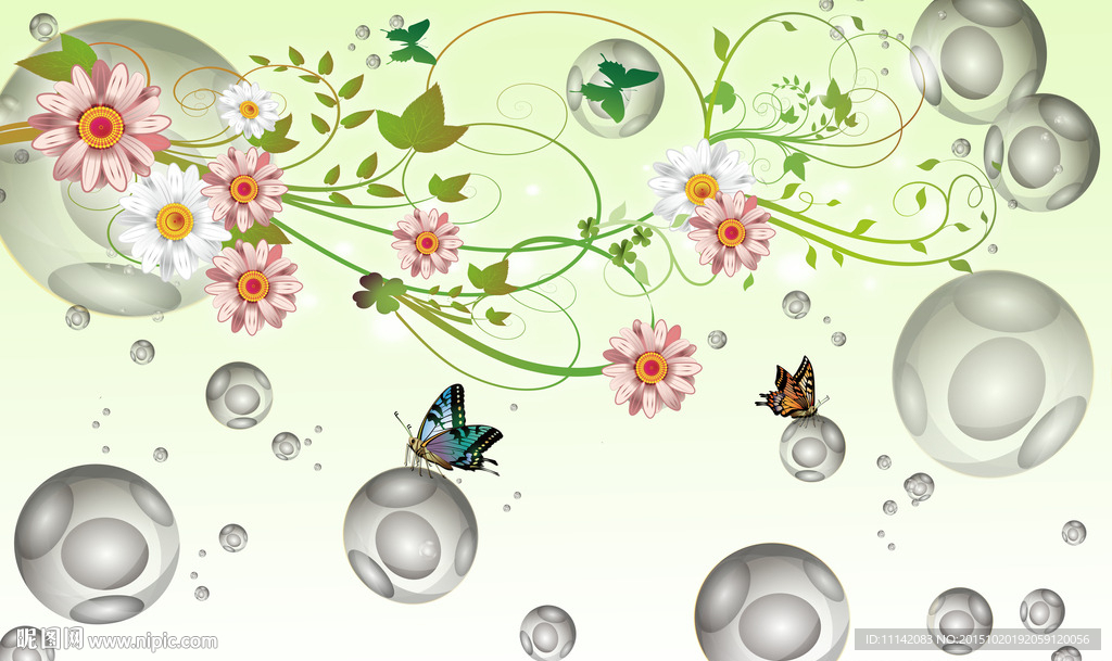 3D清新花纹壁画