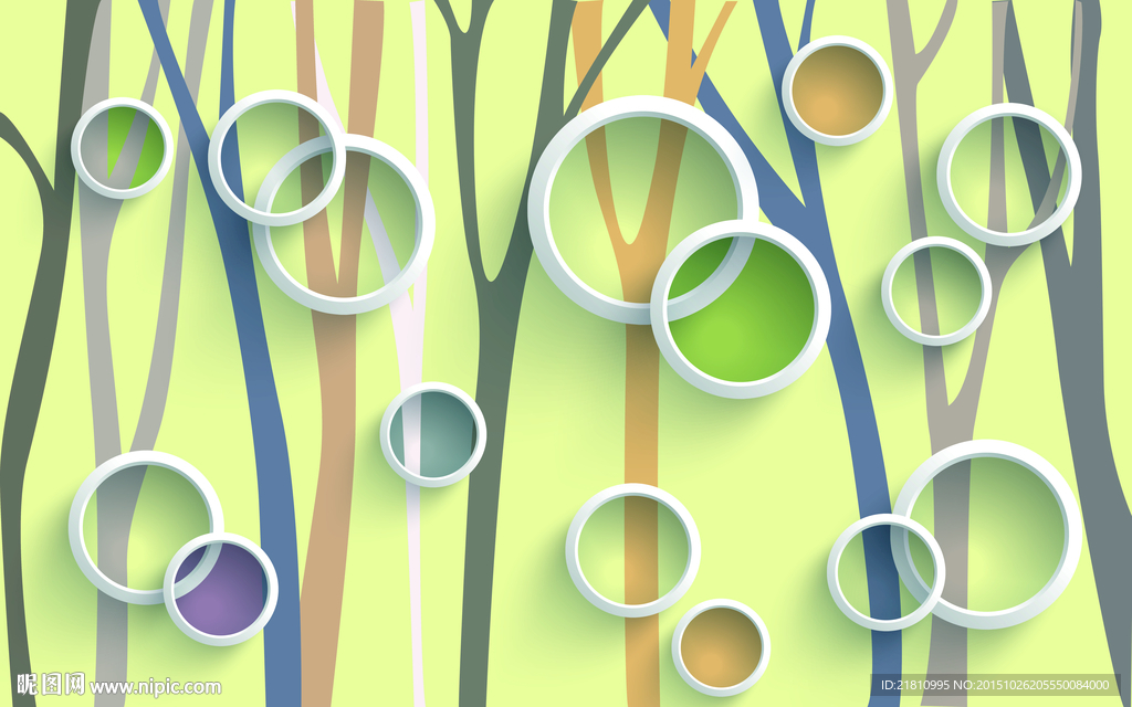3D圆圈抽象树林分层图片
