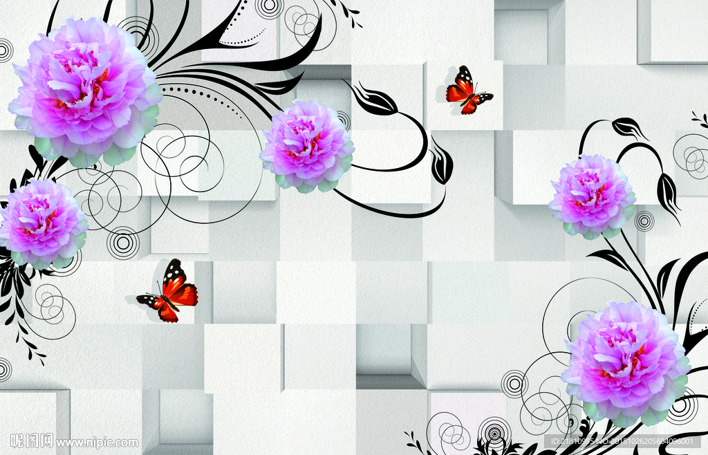 3D立体牡丹花分层图片