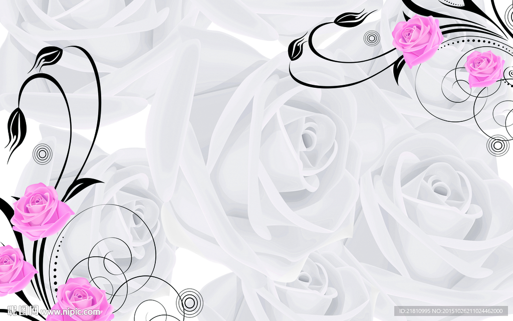 黑白玫瑰花分层图片