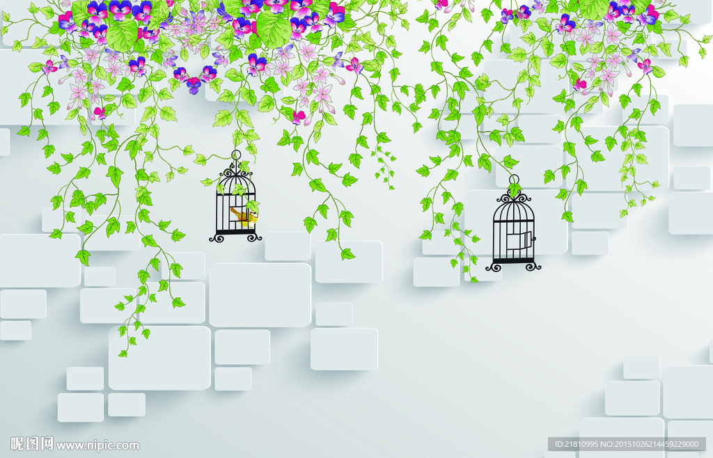 3D方格蔷薇鸟笼分层图片
