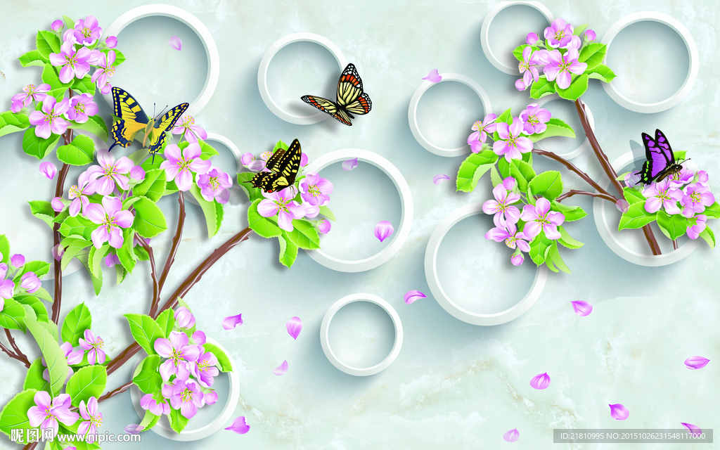 3D圆圈桃花蝴蝶分层图片