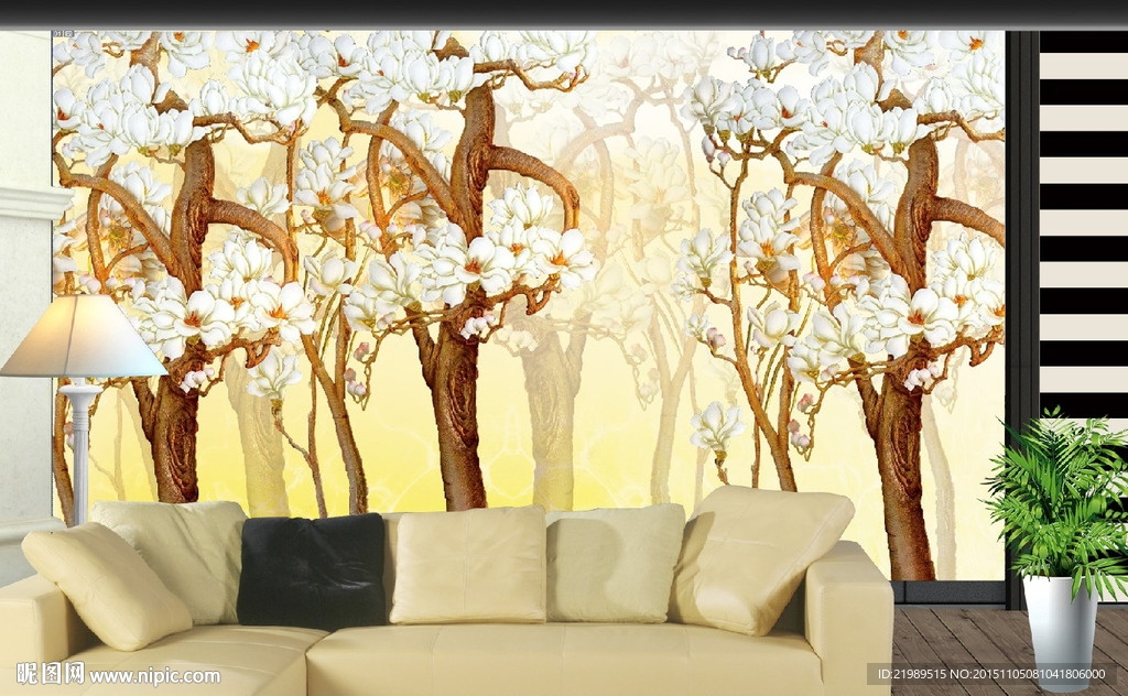 欧式玉兰花电视背景墙