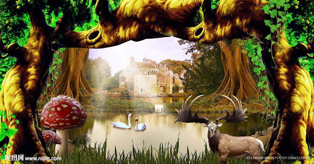 梦幻古树城堡背景