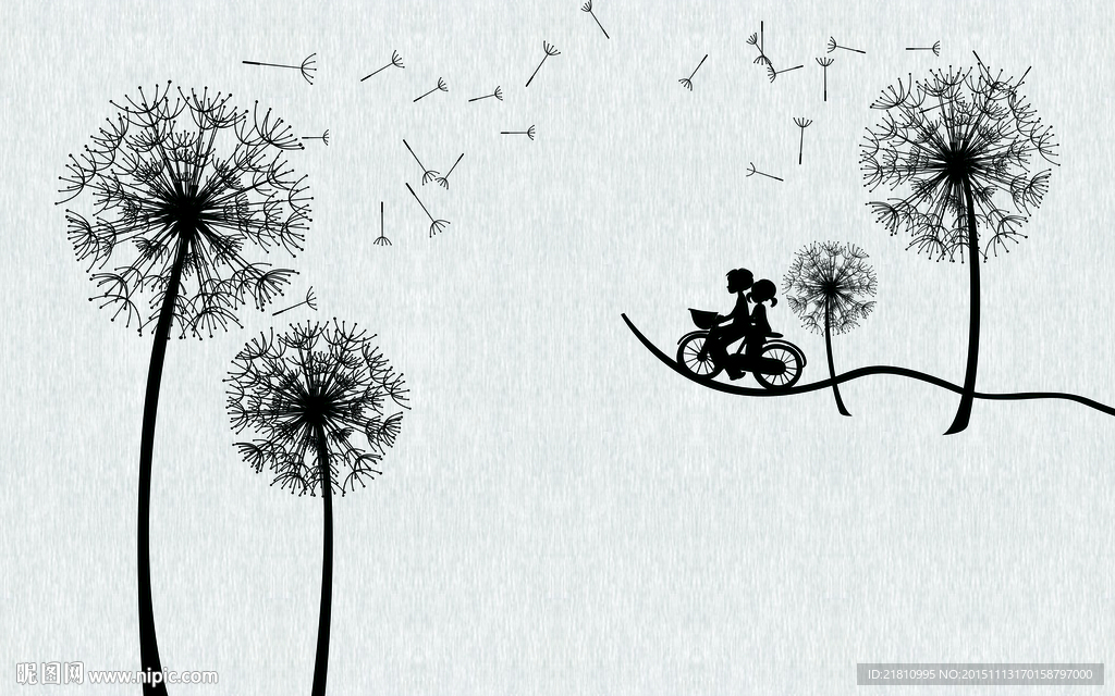 梦幻蒲公英儿童壁画分层图片