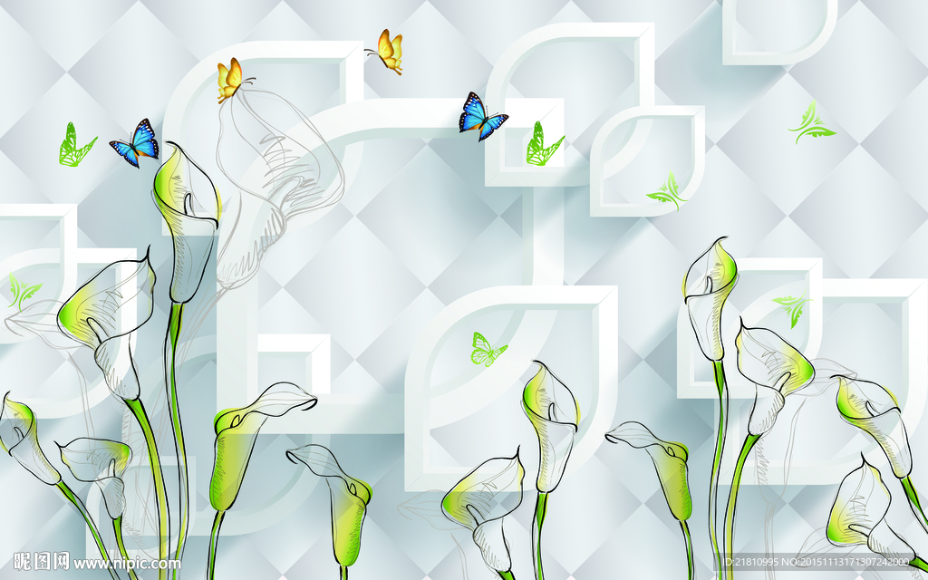 3D菱形马蹄莲蝴蝶分层图片