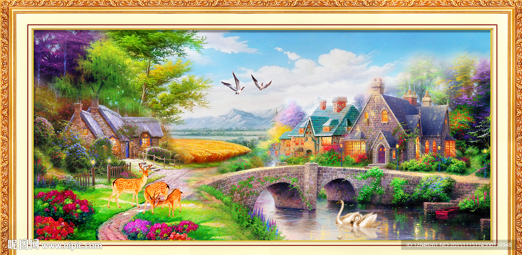 悠然小居 风景 油画