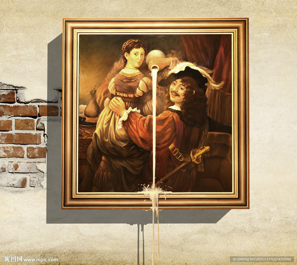 古典人物倒牛奶3D画