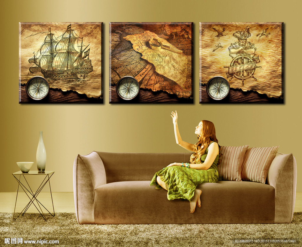 古典航海家风格无框画