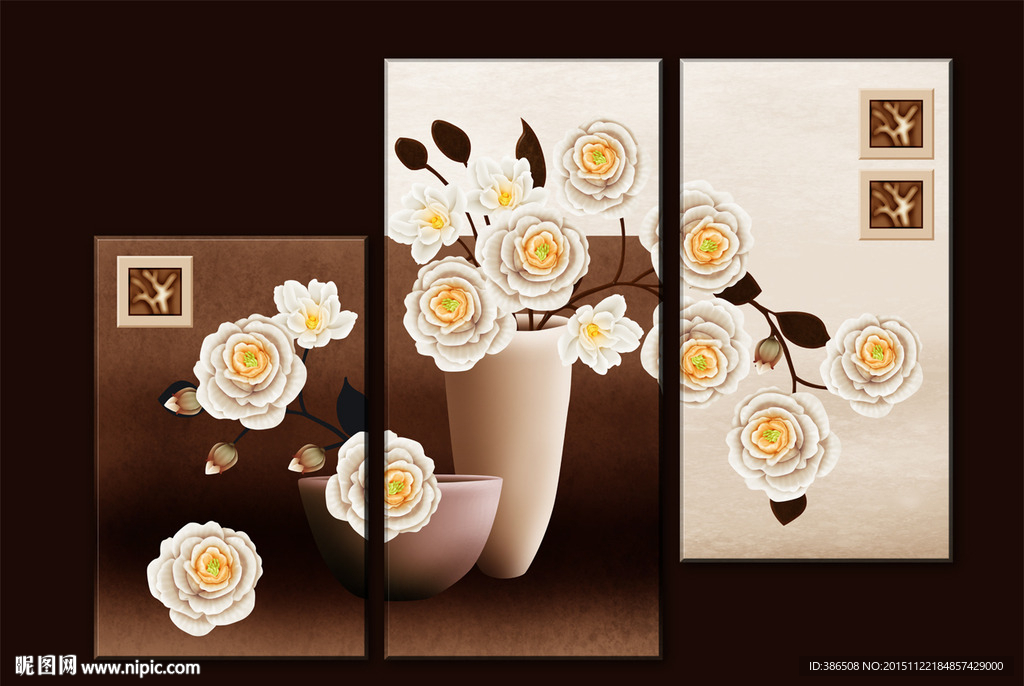 无框画　花瓶　花卉　牡丹