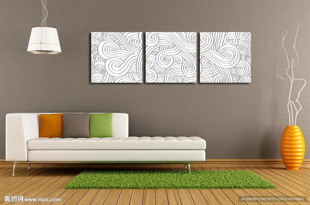 黑白卷曲图案无框画