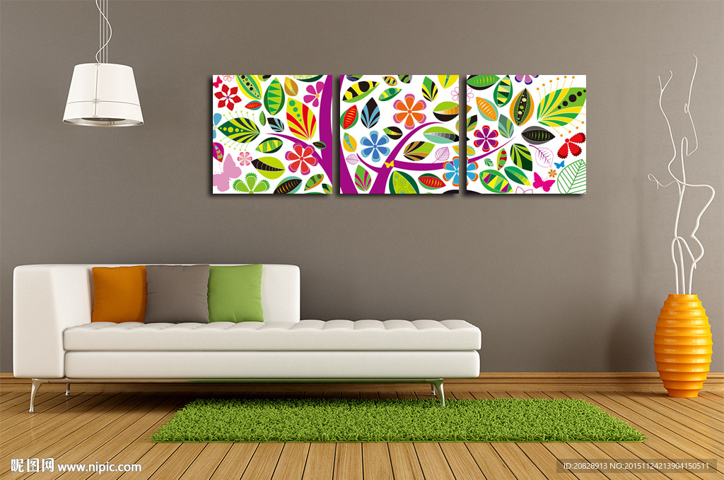 树木树叶花卉蝴蝶无框画