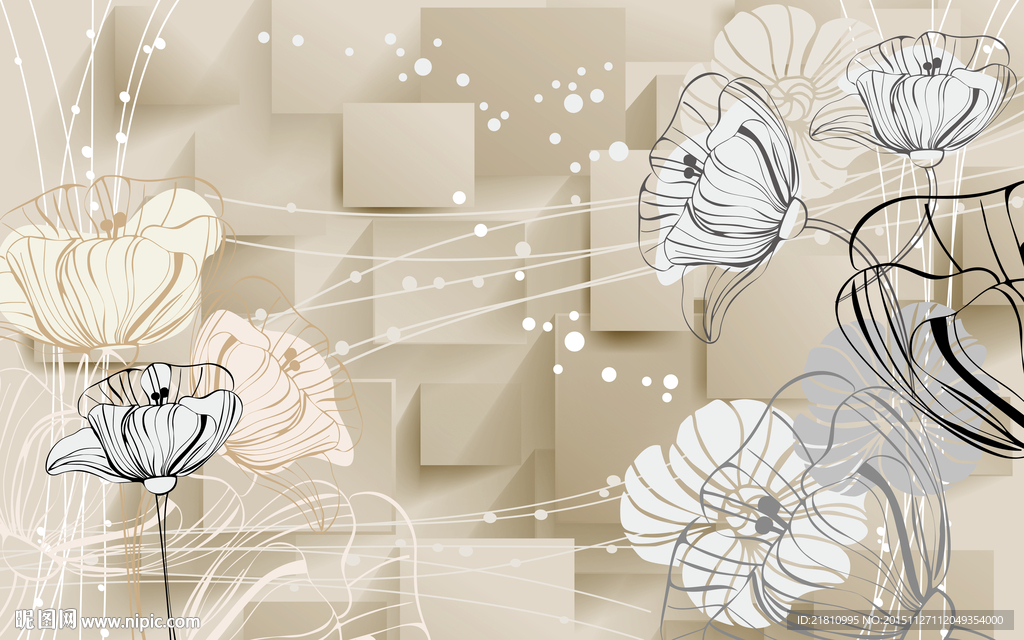 3D方格手绘郁金香分层图片