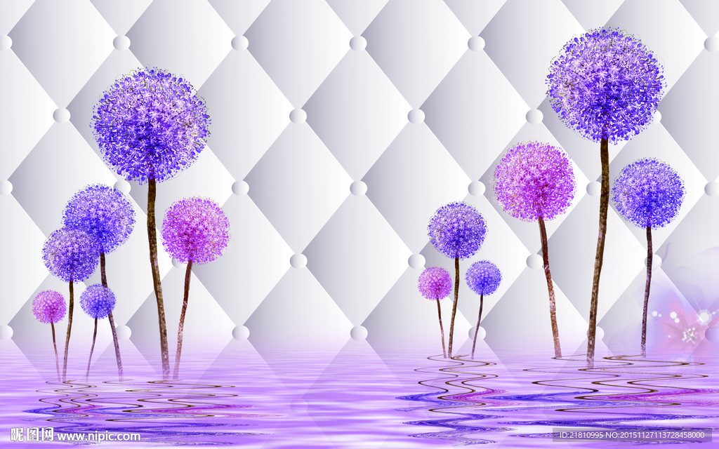 3D蒲公英硬包倒影分层图片