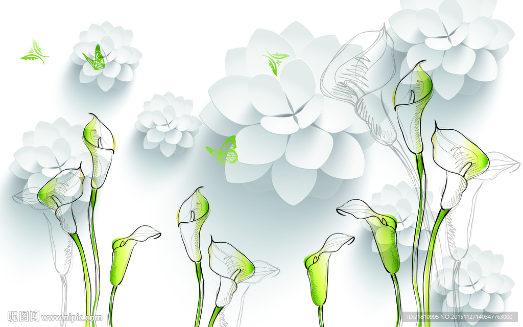 3D郁金香背景墙分层图片