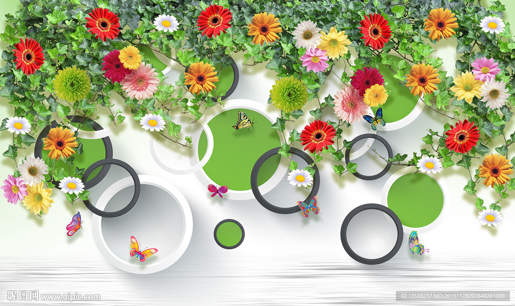 花墙倒影壁画背景墙