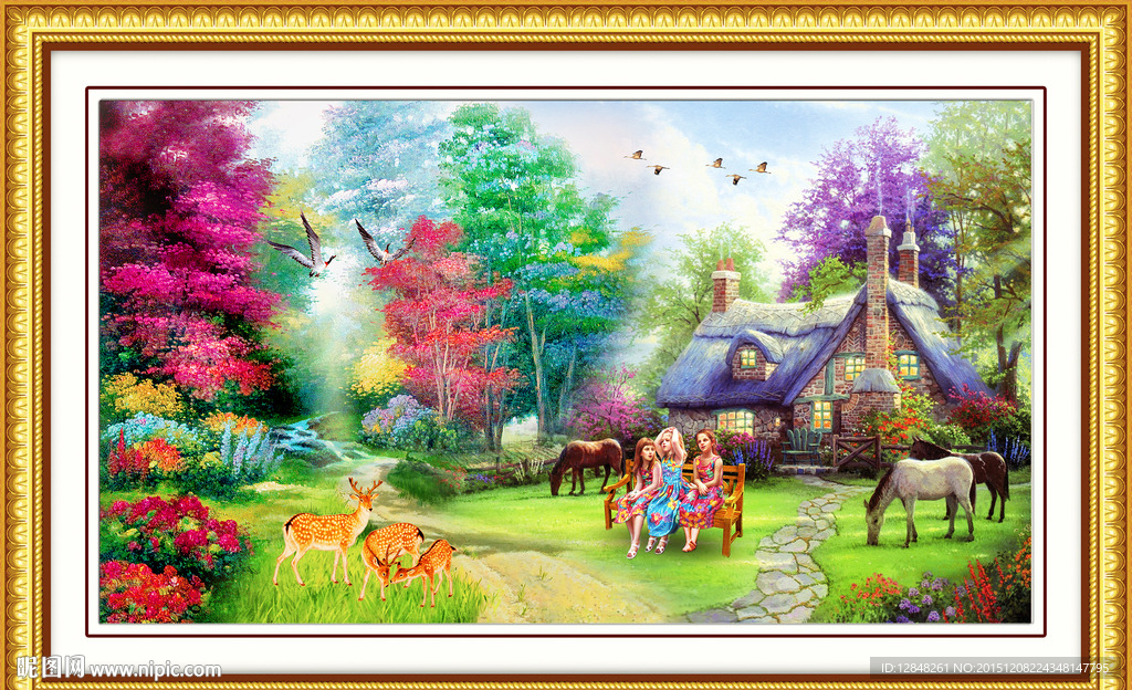 悠然小居 风景油画