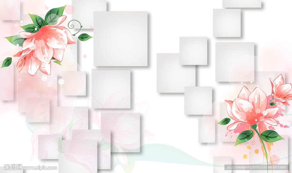 梦幻粉色立体手绘花背景墙壁画