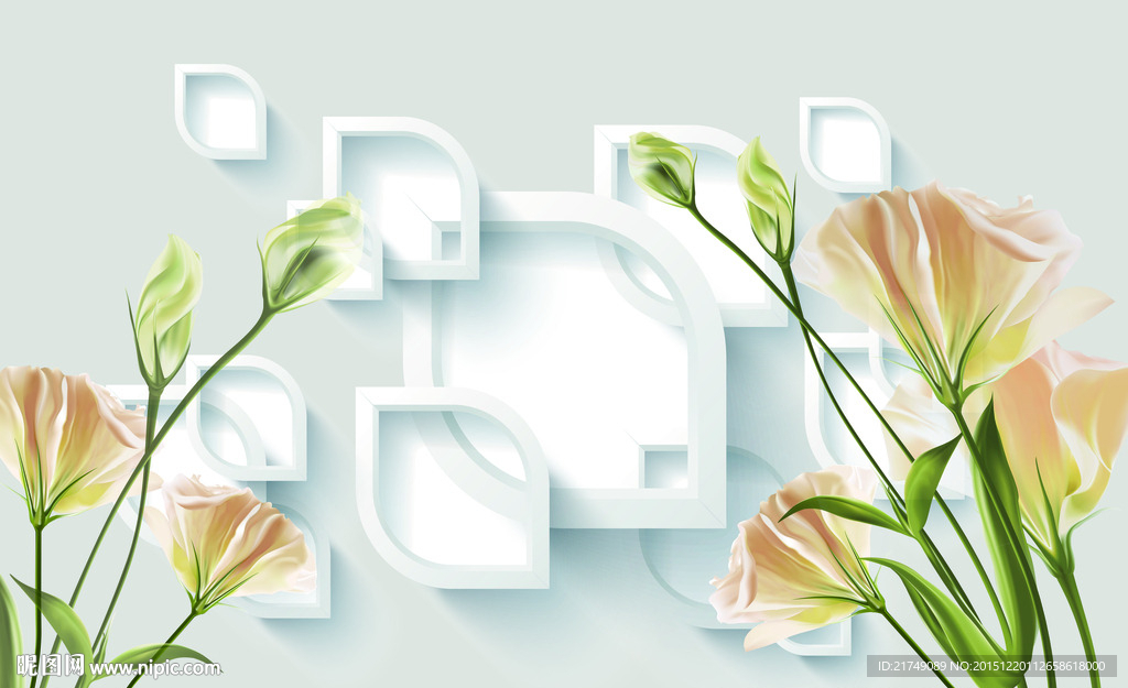 3D菱形百合背景墙