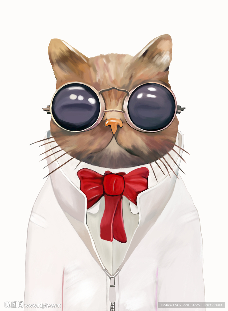 分层可换背景手绘动物头像眼镜猫