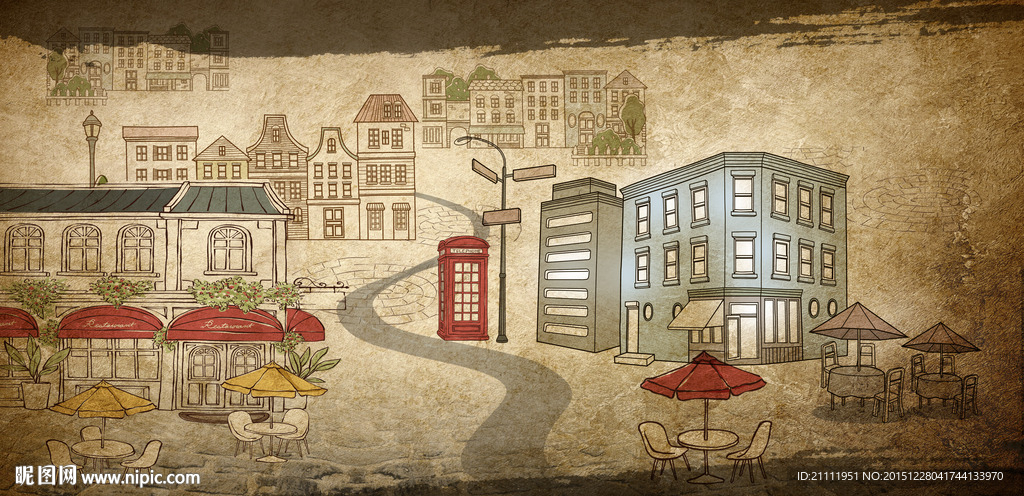 复古背景手绘城市壁纸