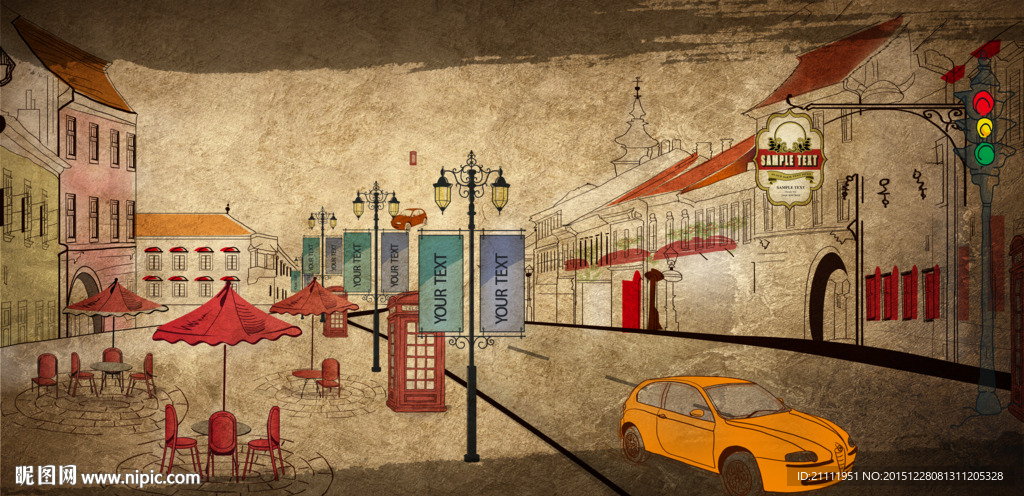 复古怀旧城市背景墙