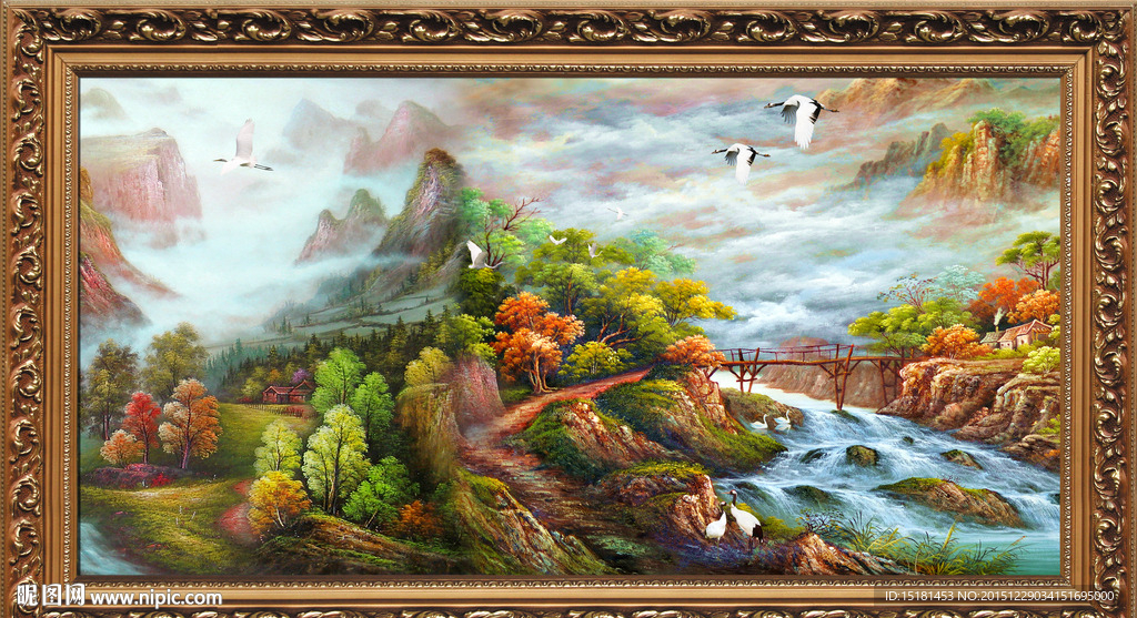 油画风景小桥流水