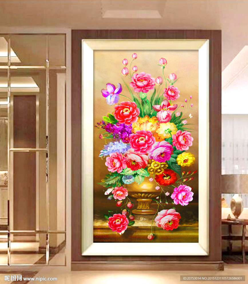 高档油画花瓶玄关装饰画